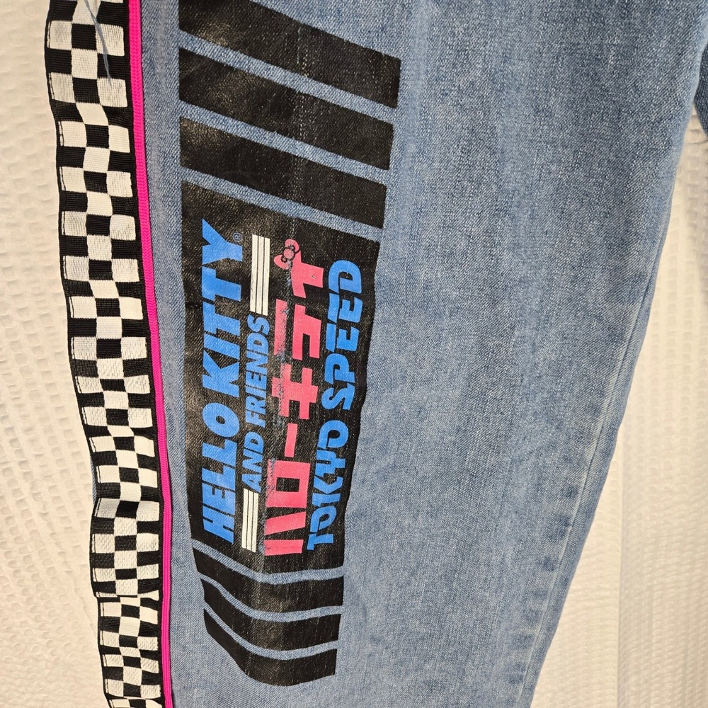 Sanrio Jeans Juniors 5 Hello Kitty Tokyo Speed Blue Checkered Graphic Racing - Picture 8 of 14